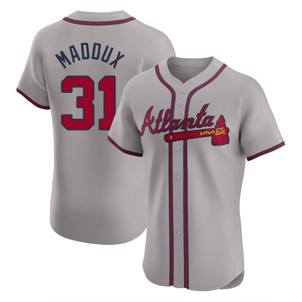 Atlanta Braves #31 Greg Maddux Player Gray CONTON Limited Elite Home Game Stitched Jerseys