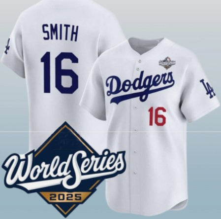 Los Angeles Dodgers #16 Will Smith White CONTON 2025 World Series Home Limited Stitched Jersey