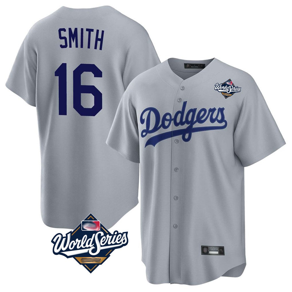 Los Angeles Dodgers #16 Will Smith Player Gray CONTON World Series Game Stitched Jerseys