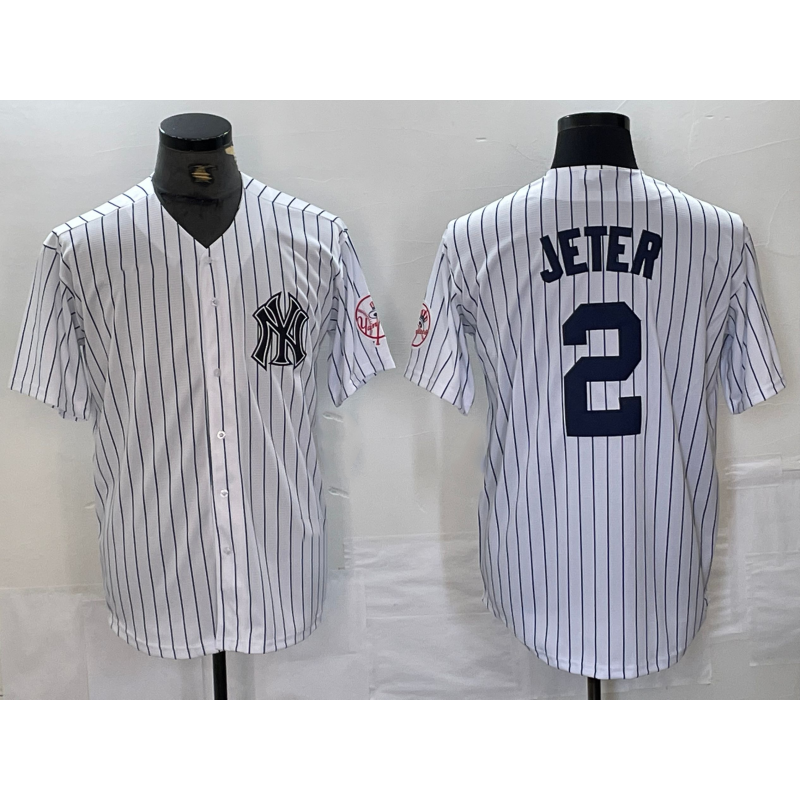 New York Yankees #2 Derek Jeter Name White CONTON With Patch 2024 Cool Base Stitched Jersey