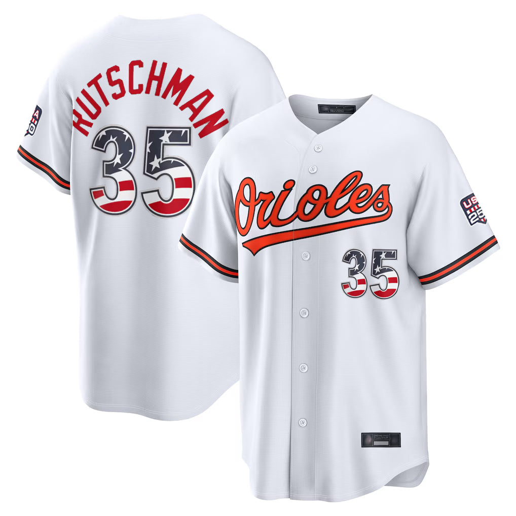 Baltimore Orioles #35 Adley Rutschman Player White CONTON USA 250 Fourth of July Home Game Stitched Jerseys