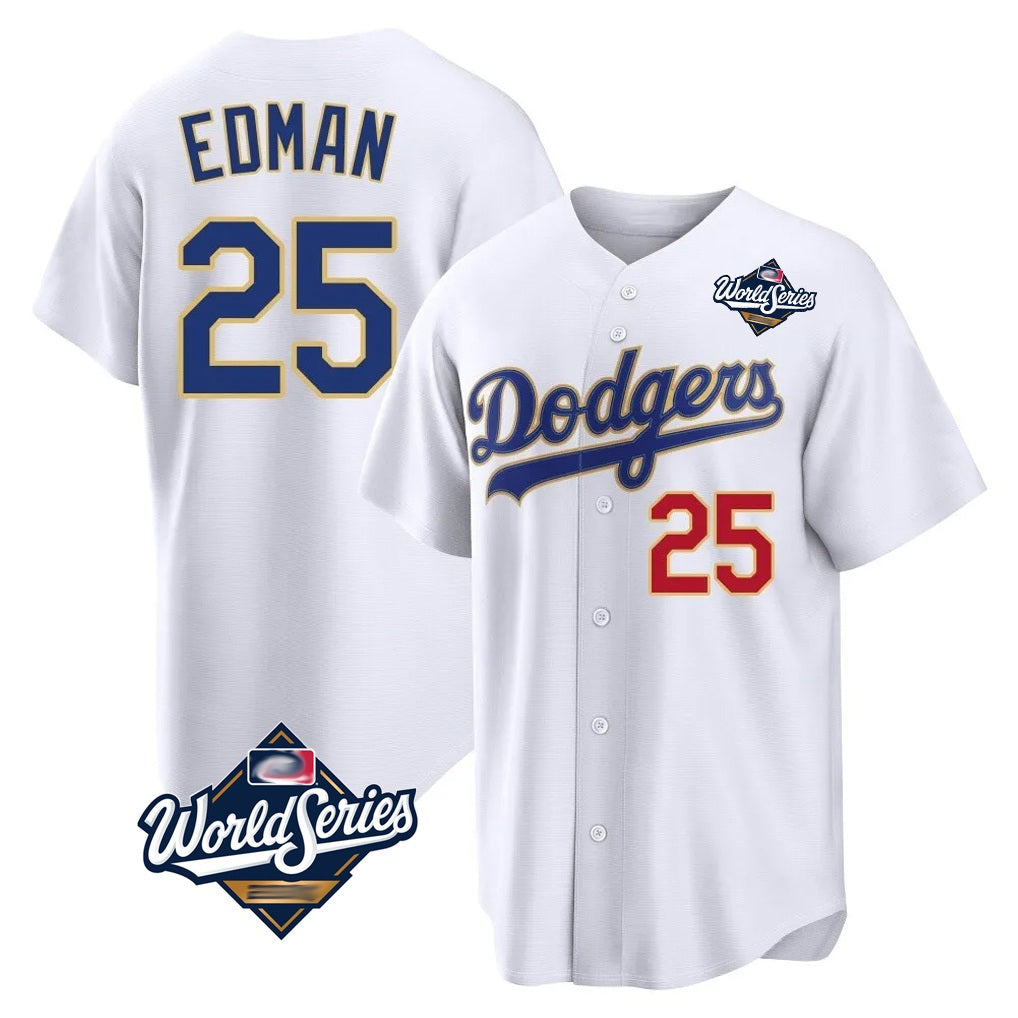 Los Angeles Dodgers #25 Tommy Edman Player Gold White CONTON World Series 2026 Collection Stadium Limited Stitched Jerseys
