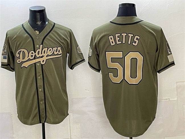 Los Angeles Dodgers #50 Mookie Betts Olive CONTON 2026 Armed Forces Day Stitched Jersey 2