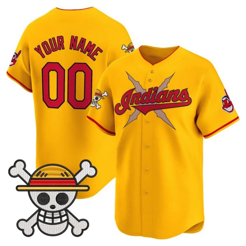 Custom Cleveland Indians x One Piece Gold CONTON Vapor Premier Limited Jersey - Stitched
