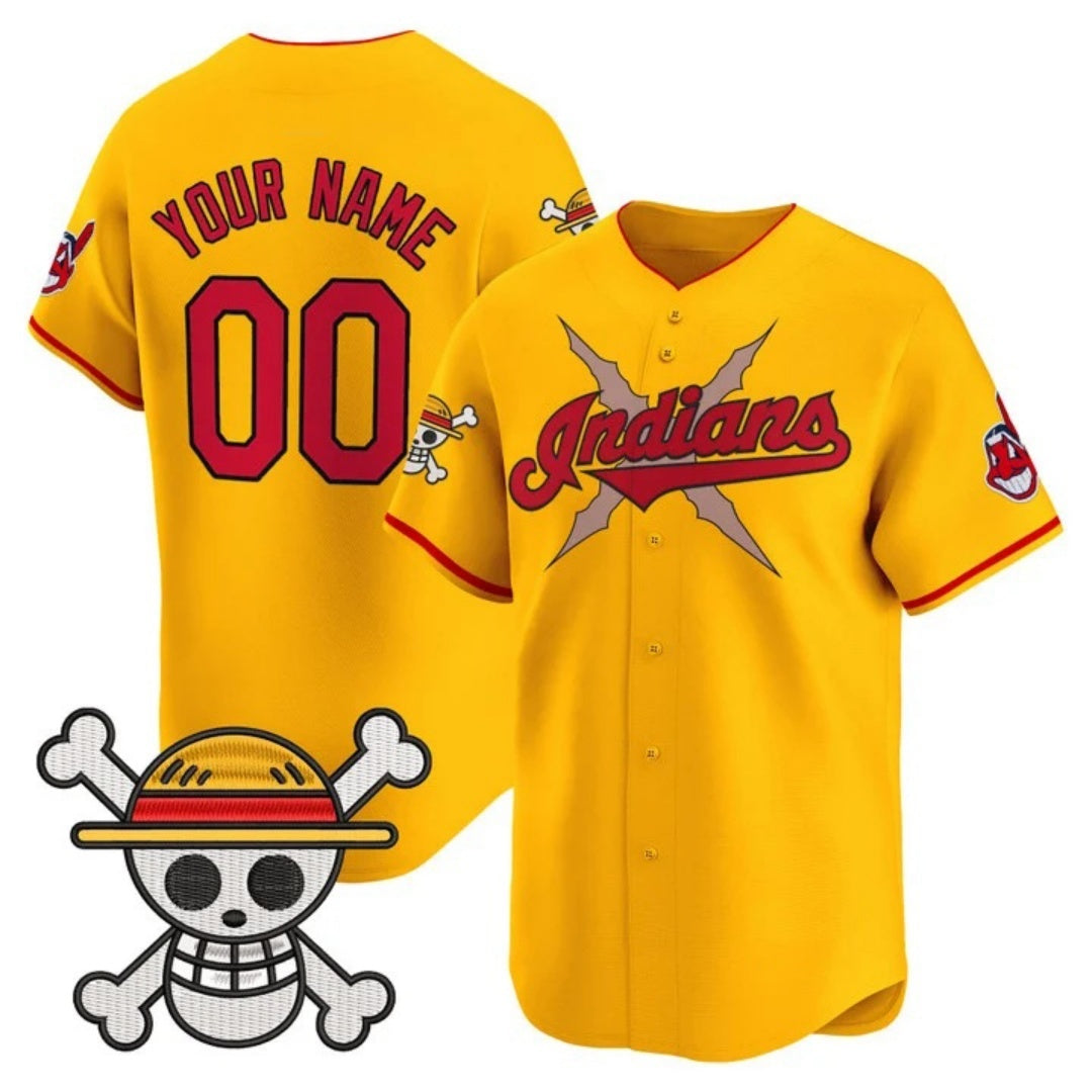 Custom Cleveland Indians x One Piece Gold CONTON Vapor Premier Limited Jersey - Stitched