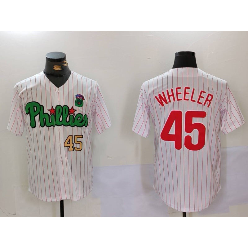 Philadelphia Phillies #45 Zack Wheeler White Green CONTON Cool Base Stitched Jerseys