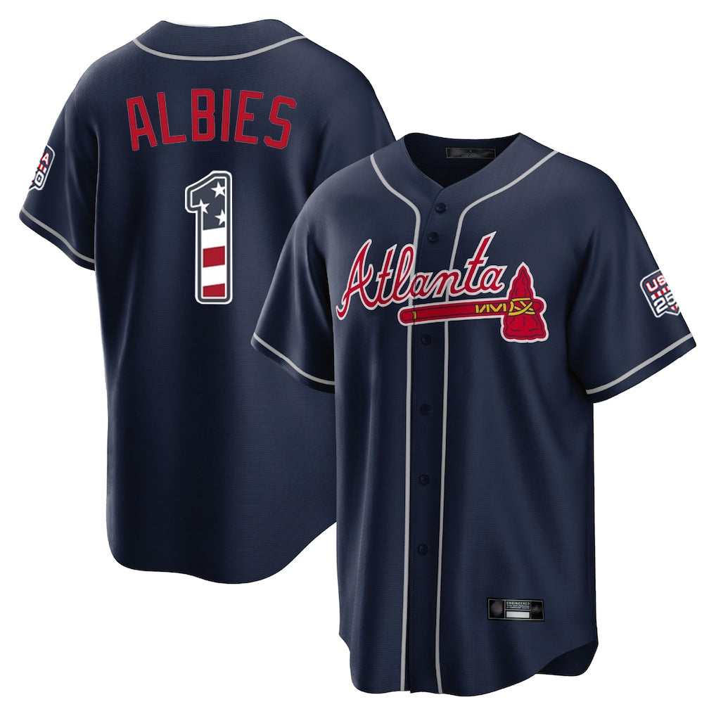 Atlanta Braves #1 Ozzie Albies Player Navy CONTON USA 250 Fourth Of July Limited Home Game Stitched Jerseys