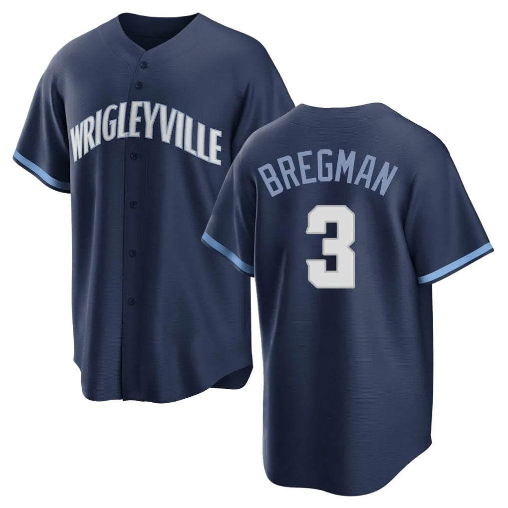 Chicago Cubs #3 Alex Bregman Player Navy CONTON City Connect Home Game Stitched Jerseys