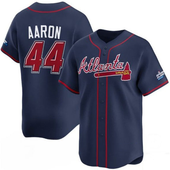 Atlanta Braves #44 Hank Aaron Navy CONTON 2025 Speedway Classic Alternate Limited Stitched Jersey
