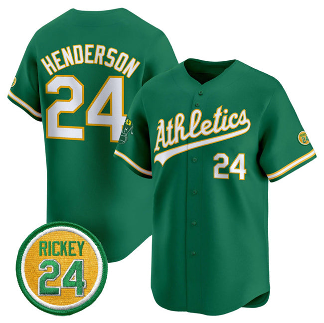 Oakland Athletics #24 Rickey Henderson Green CONTON 2024 Limited With Rickey Henderson Patch Stitched Jersey