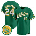 Oakland Athletics #24 Rickey Henderson Green CONTON 2024 Limited With Rickey Henderson Patch Stitched Jersey