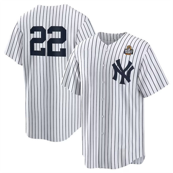 New York Yankees #22 Juan Soto White CONTON 2024 World Series Cool Base Stitched Jersey
