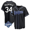 Los Angeles Dodgers #34 Fernando Valenzuela Player Black CONTON World Series Meet Carbon Limited Home Stitched Jerseys