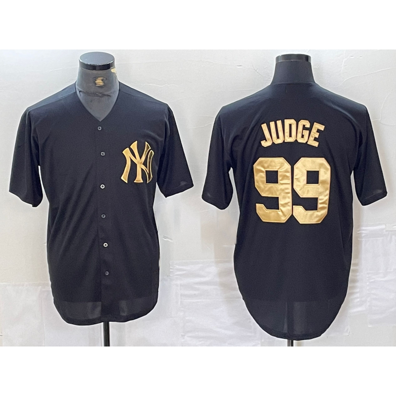 New York Yankees #99 Aaron Judge Black Gold CONTON Cool Base Stitched Jersey