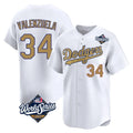 Los Angeles Dodgers #34 Fernando Valenzuela Player White Gold CONTON World Series Collection Limited Home Stitched Jerseys