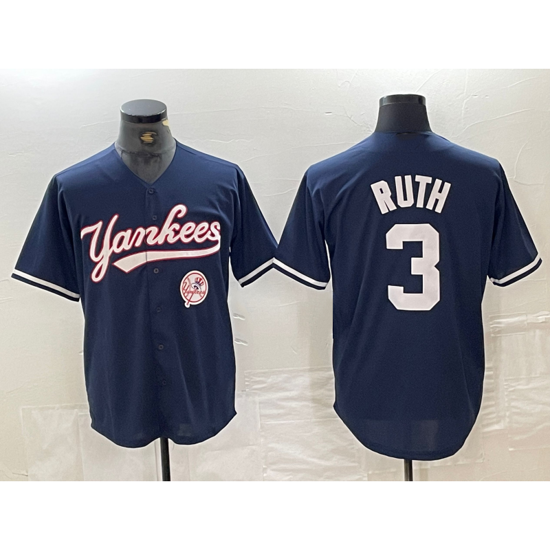 New York Yankees #3 Babe Ruth Navy CONTON With Patch Cool Base Stitched Jersey
