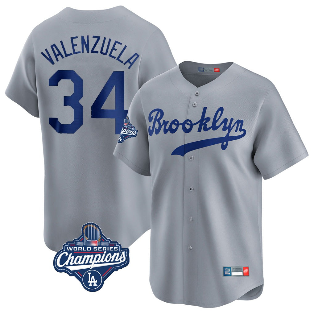 Los Angeles Dodgers #34 Fernando Valenzuela Player Gray CONTON World Series Meet Game Limited Home Stitched Jerseys