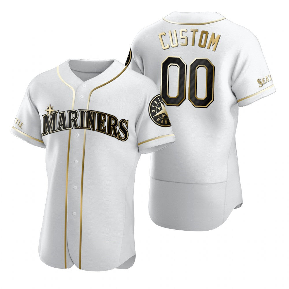 Custom Seattle Mariners White CONTON Stitched Flex Base Golden Edition Jersey