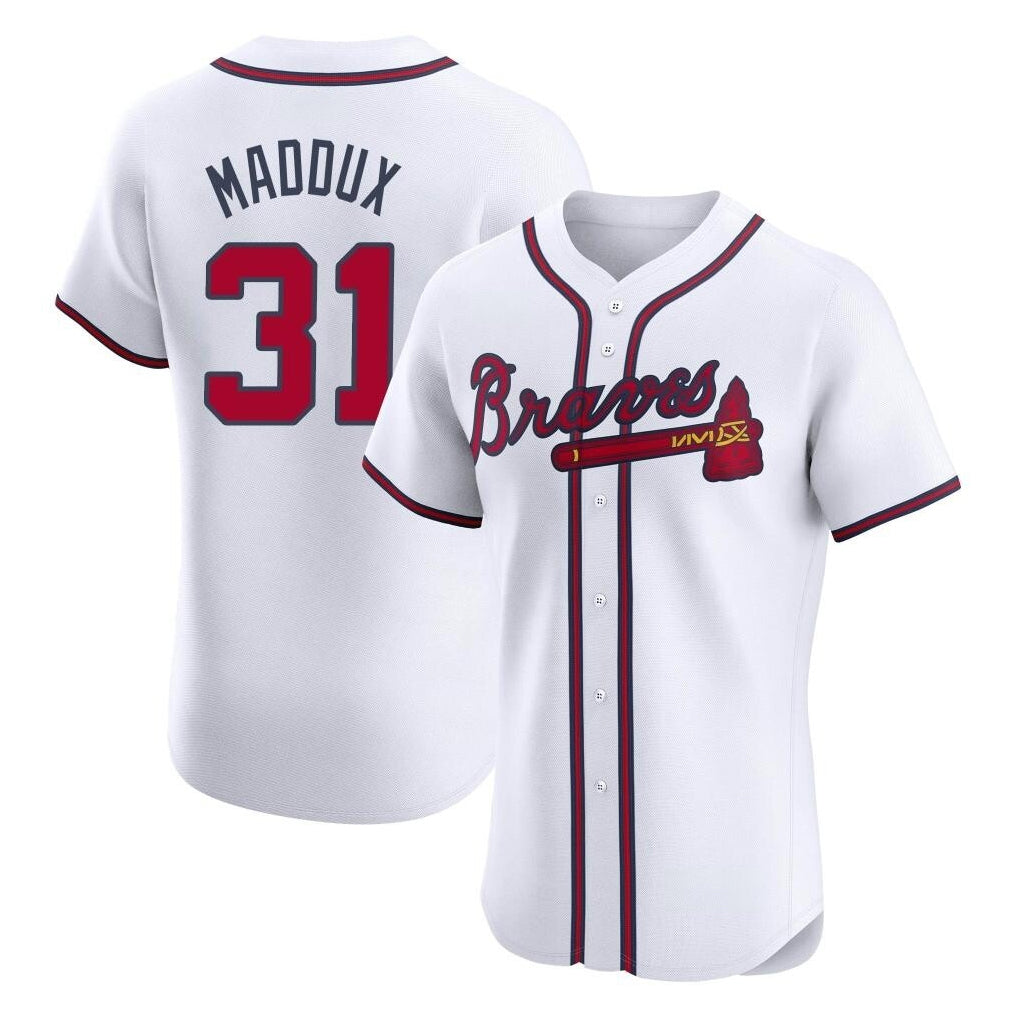 Atlanta Braves #31 Greg Maddux Player White CONTON Limited Elite Home Game Stitched Jerseys