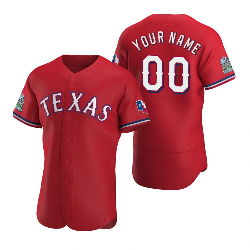 Custom Texas Rangers Scarlet CONTON Stitched Flex Base Jersey