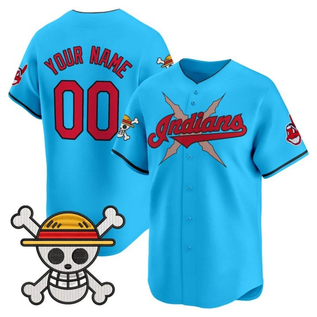 Custom Cleveland Indians x One Piece Light Blue CONTON Vapor Premier Limited Jersey - Stitched