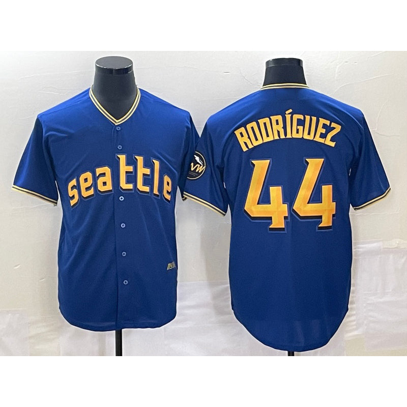 Seattle Mariners #44 Julio Rodriguez Blue CONTON 2023 City Connect Cool Base Stitched Jersey