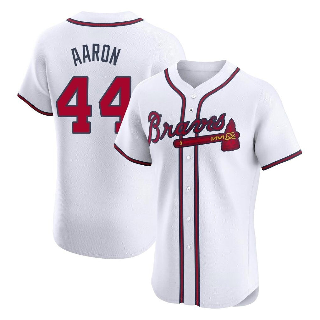 Atlanta Braves #44 Hank Aaron Player White CONTON Limited Elite Home Game Stitched Jerseys