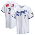 Kansas City Royals #7 Bobby Witt Jr. USA 250 Fourth of July Home Stadium Jersey - White CONTON