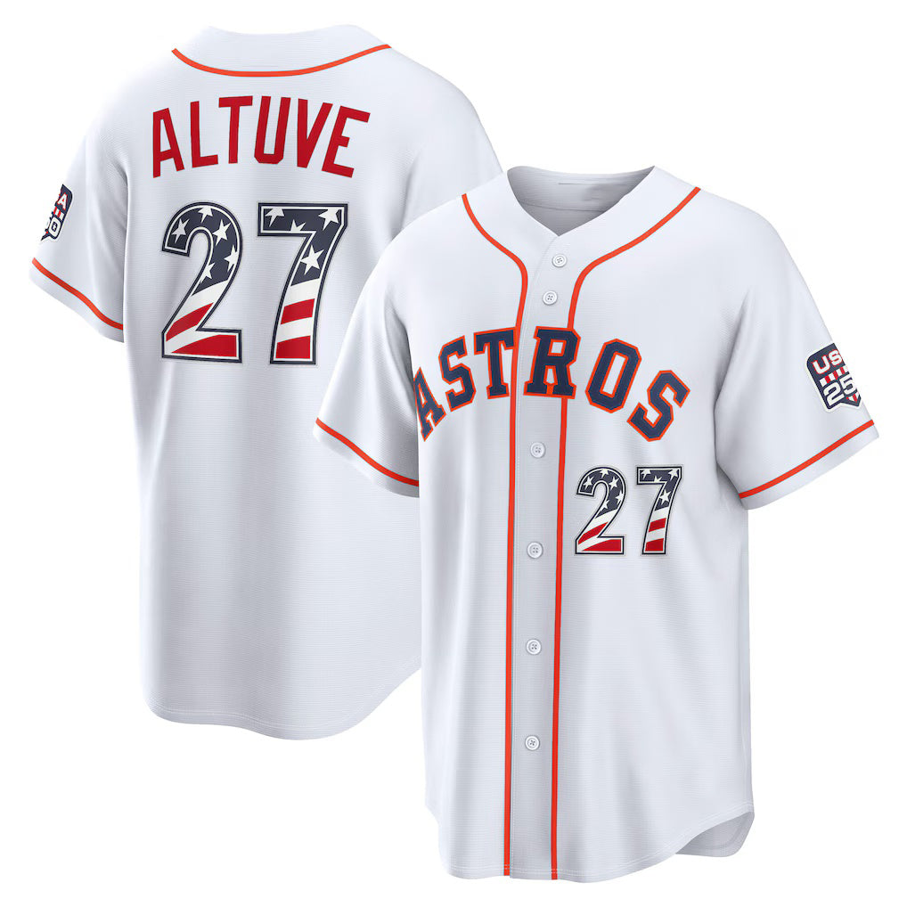Houston Astros #27 Jose Altuve USA 250 Fourth of July Home Stadium Jersey - White CONTON