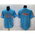 Atlanta Braves Team Big Logo Blue CONTON 2024 Atliens & Peach With Outkast Patch Vapor Limited Stitched Jersey