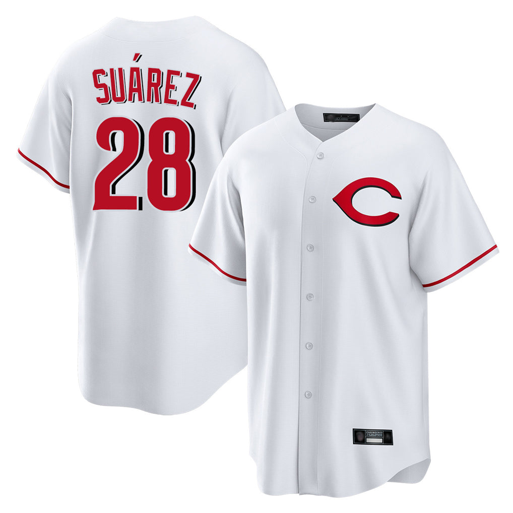 Cincinnati Reds #28 Eugenio Su¨¢rez Player White CONTON Home Game Stitched Jerseys