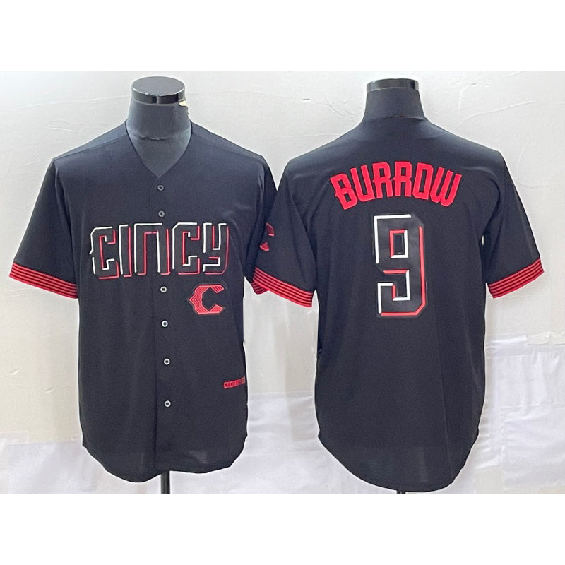 Cincinnati Reds #9 Joe Burrow Black CONTON 2023 City Connect Cool Base Stitched Jersey