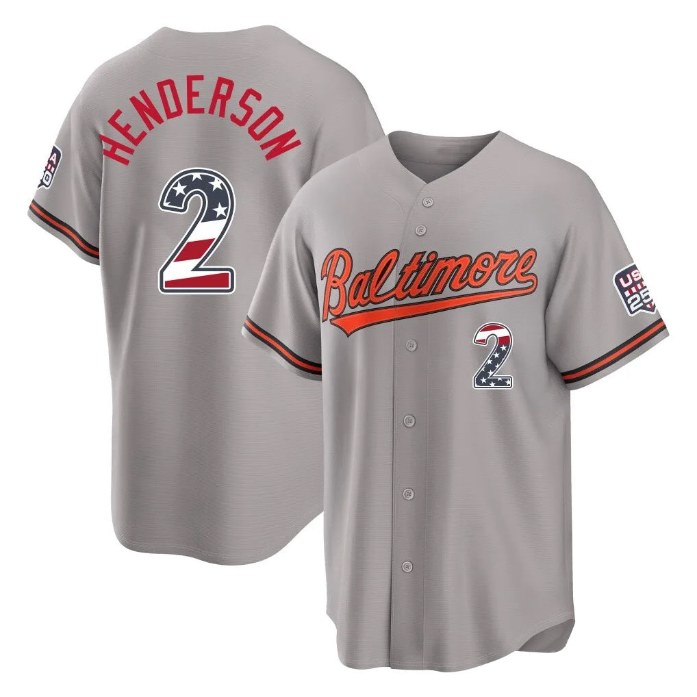 Baltimore Orioles #2 Gunnar Henderson Player Gray CONTON USA 250 Fourth of July Home Game Stitched Jerseys