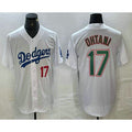Los Angeles Dodgers #17 Shohei Ohtani Number White Green CONTON Stitched Cool Base Jersey 2
