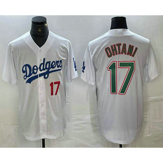Los Angeles Dodgers #17 Shohei Ohtani Number White Green CONTON Stitched Cool Base Jersey 2