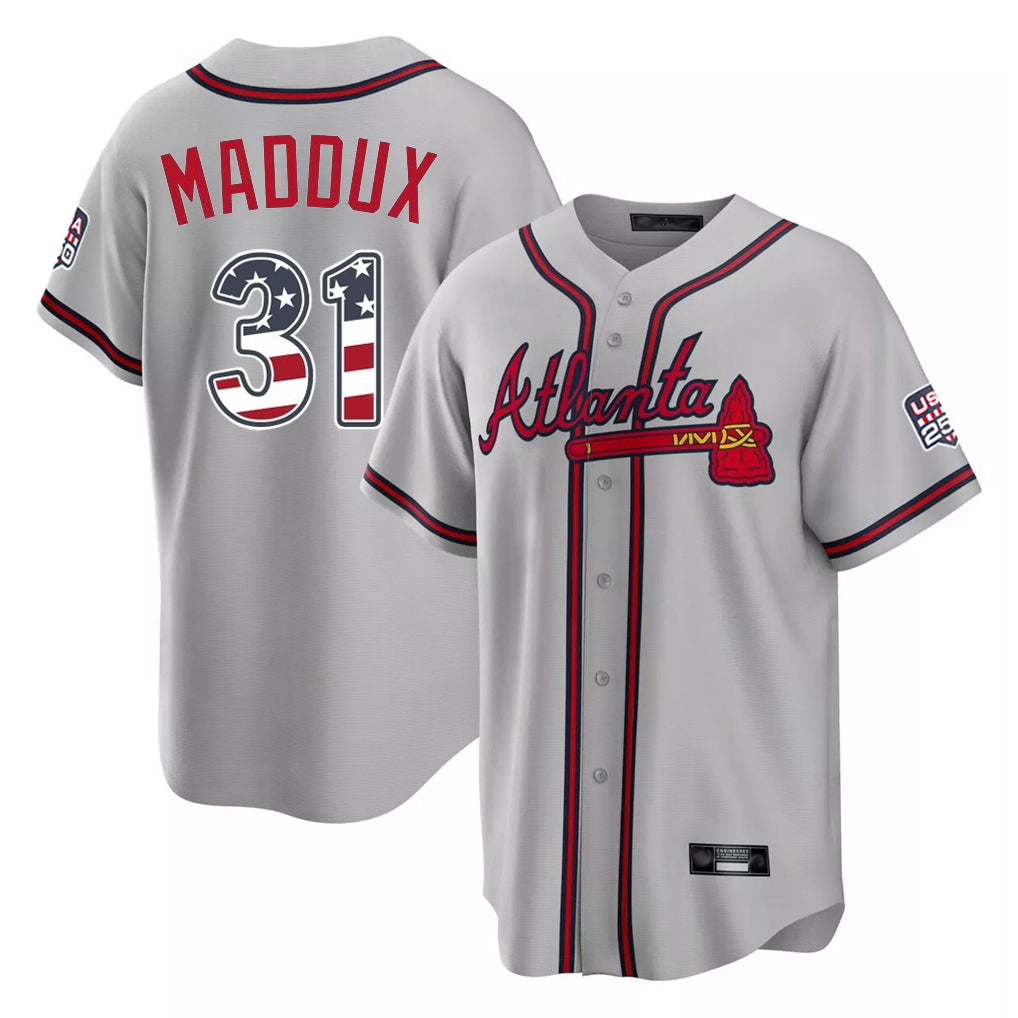 Atlanta Braves #31 Greg Maddux Player Gray CONTON USA 250 Fourth Of July Limited Home Game Stitched Jerseys