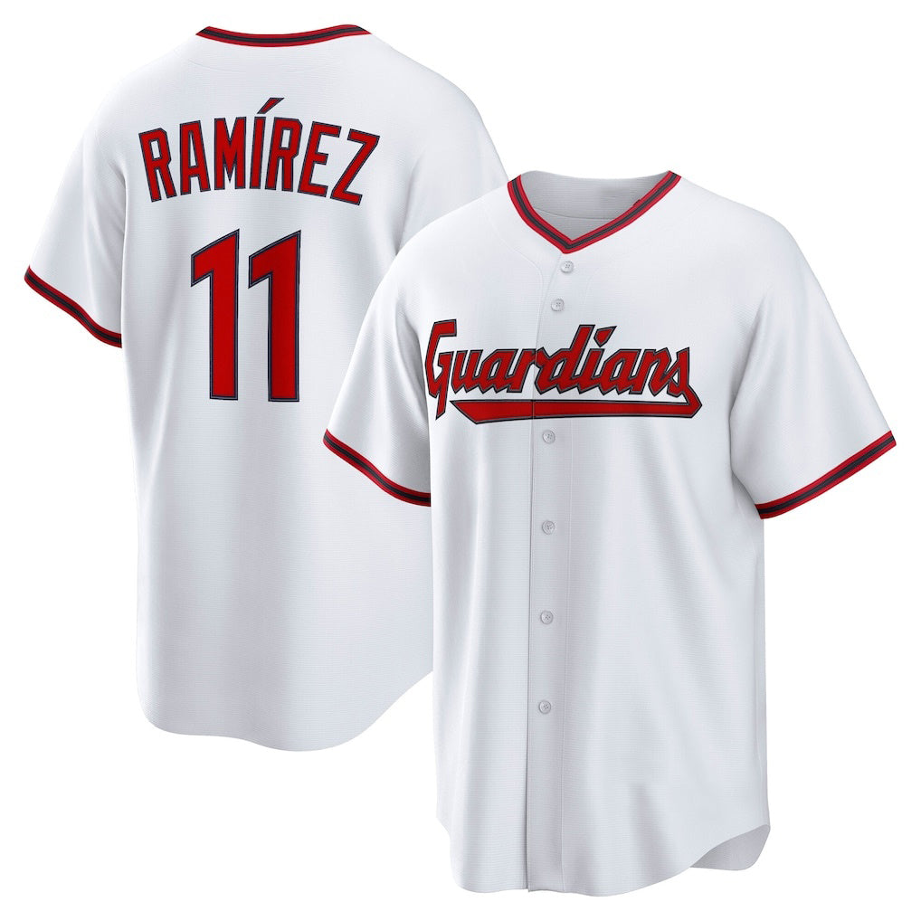 Cleveland Guardians #11 Jos¨¦ Ram¨ªrez White CONTON Home Replica Jersey