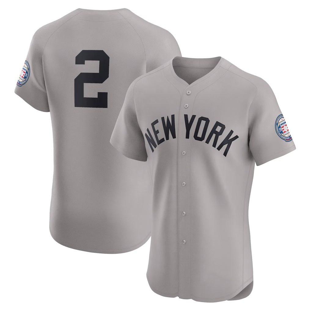 New York Yankees #2 Derek Jeter Gray CONTON Road 2020 Hall of Fame Induction Patch Elite Player Jersey