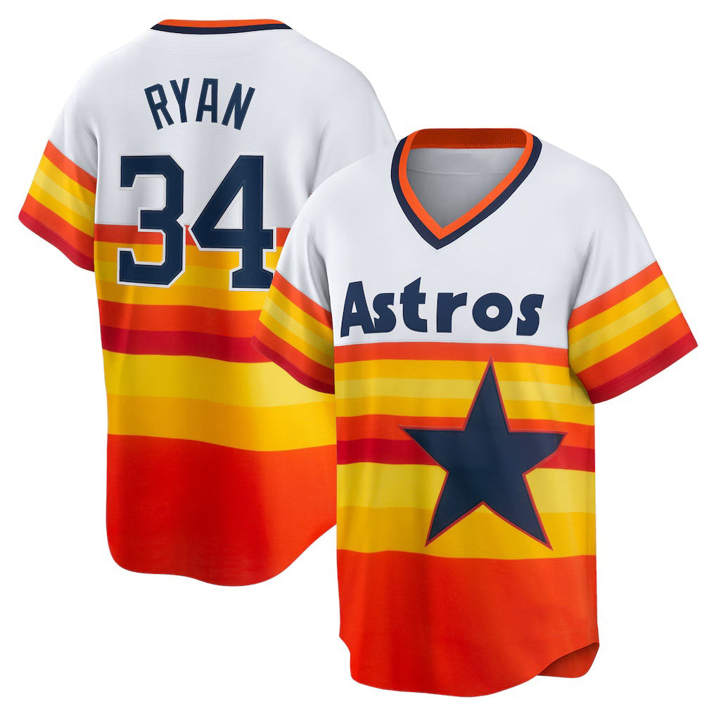 Houston Astros #34 Nolan Ryan White CONTON Home Cooperstown Collection Player Jersey