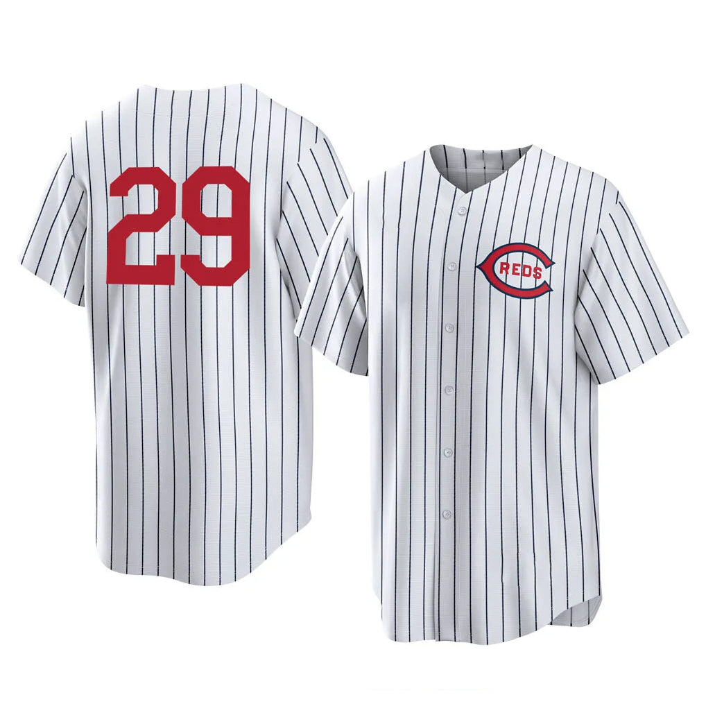 Cincinnati Reds #29 TJ Friedl Player White CONTON Stripe Field of Dreams Game Home Stitched Jerseys