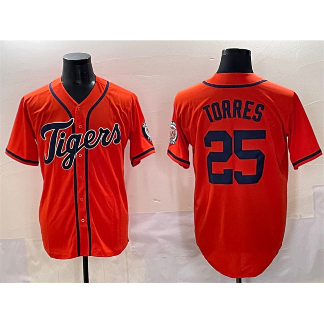 Detroit Tigers #25 Gleyber Torres Orange CONTON With Patch Vapor Premier Limited Stitched Jersey