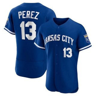 Kansas City Royals #13 Salvador Perez Blue CONTON Flex Base Stitched Jersey