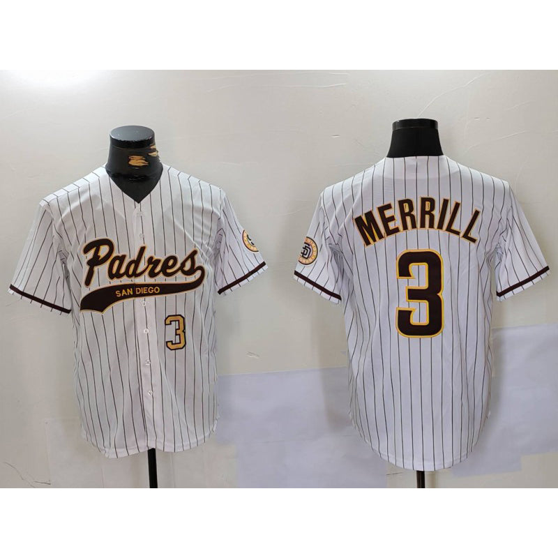 San Diego Padres #3 Jackson Merrill White CONTON 2023 Cool Base Stitched Jerseys