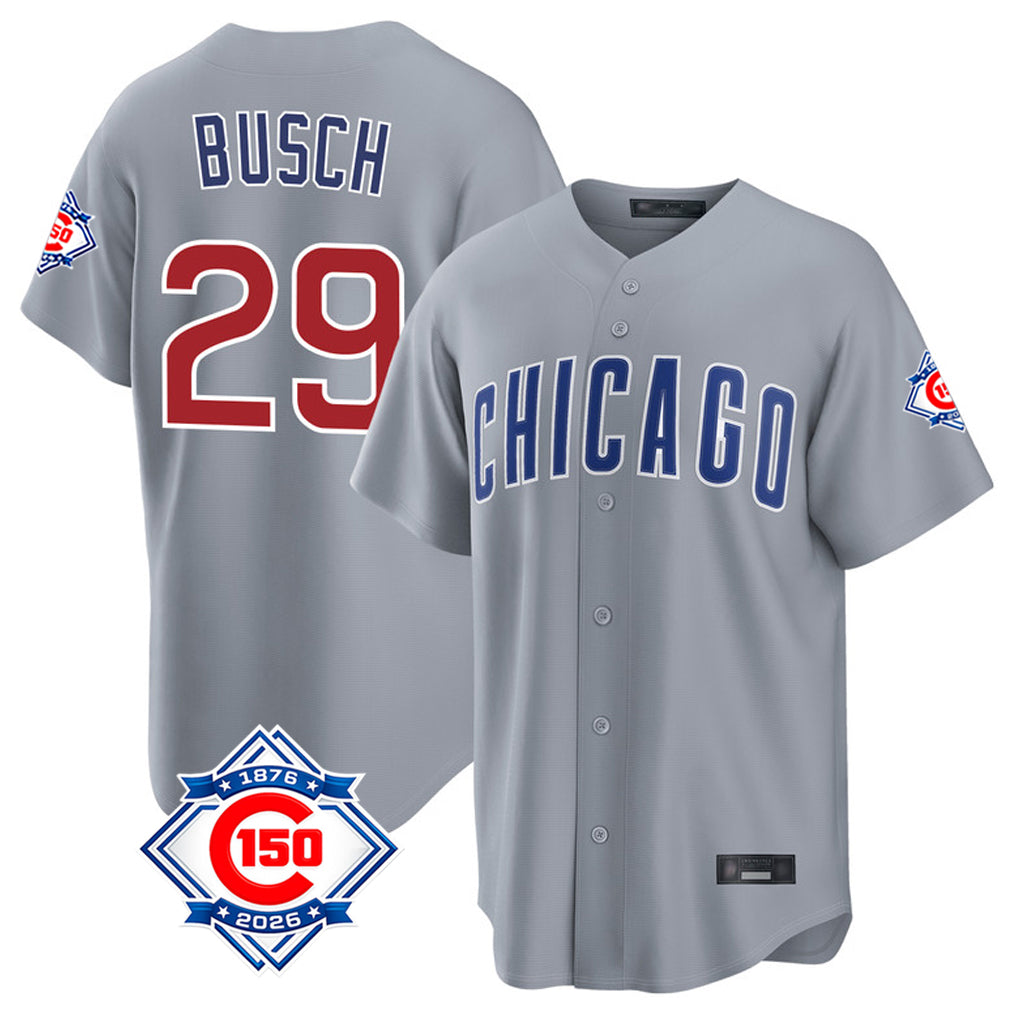Chicago Cubs #29 Michael Busch Player Gray CONTON 150th Anniversary Home Game Stitched Jerseys
