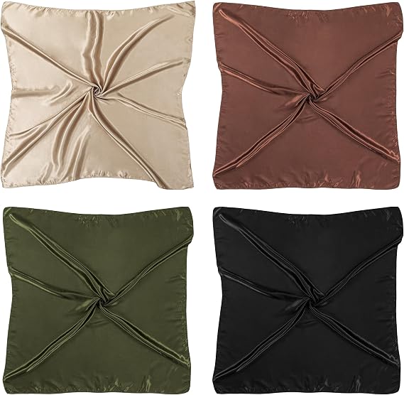 4PCS Head Scarf for Women 35” Silk Feel Hair Scarf | Satin Neck Scarfs, Square Bandana Hair Wraps, Head Scarves for Sleeping, Travel, Hair Protection, Daily Wear
