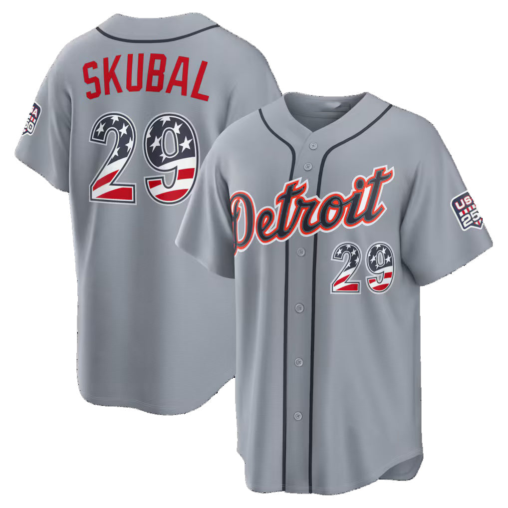 Detroit Tigers #29 Tarik Skubal USA 250 Fourth of July Road Stadium Jersey - Gray CONTON
