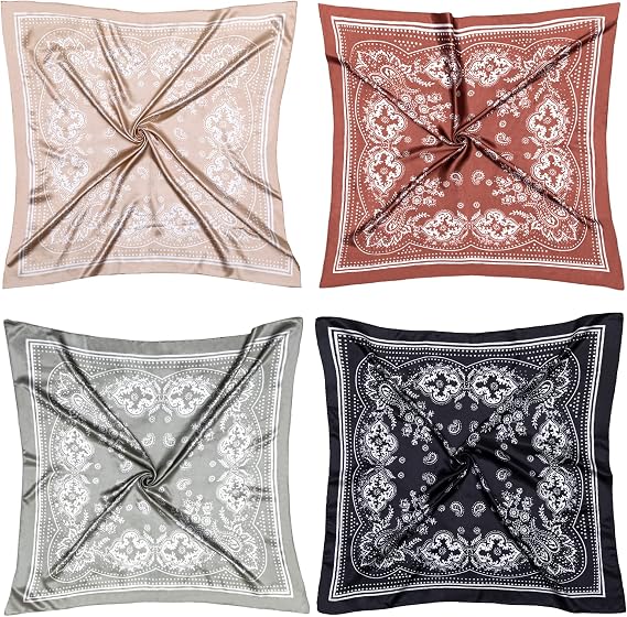 4PCS Head Scarf for Women 35” Silk Feel Hair Scarf | Satin Neck Scarfs, Square Bandana Hair Wraps, Head Scarves for Sleeping, Travel, Hair Protection, Daily Wear