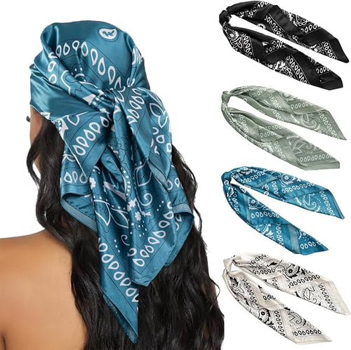 4PCS Head Scarf for Women 35” Silk Feel Hair Scarf | Satin Neck Scarfs, Square Bandana Hair Wraps, Head Scarves for Sleeping, Travel, Hair Protection, Daily Wear