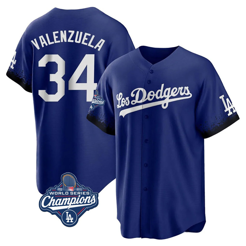 Los Angeles Dodgers #34 Fernando Valenzuela Player Royal CONTON World Series Meet City Connect Home Game Stitched Jerseys