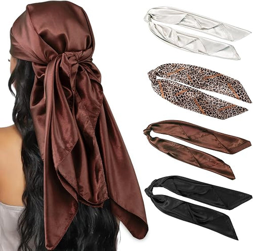 4PCS Head Scarf for Women 35” Silk Feel Hair Scarf | Satin Neck Scarfs, Square Bandana Hair Wraps, Head Scarves for Sleeping, Travel, Hair Protection, Daily Wear